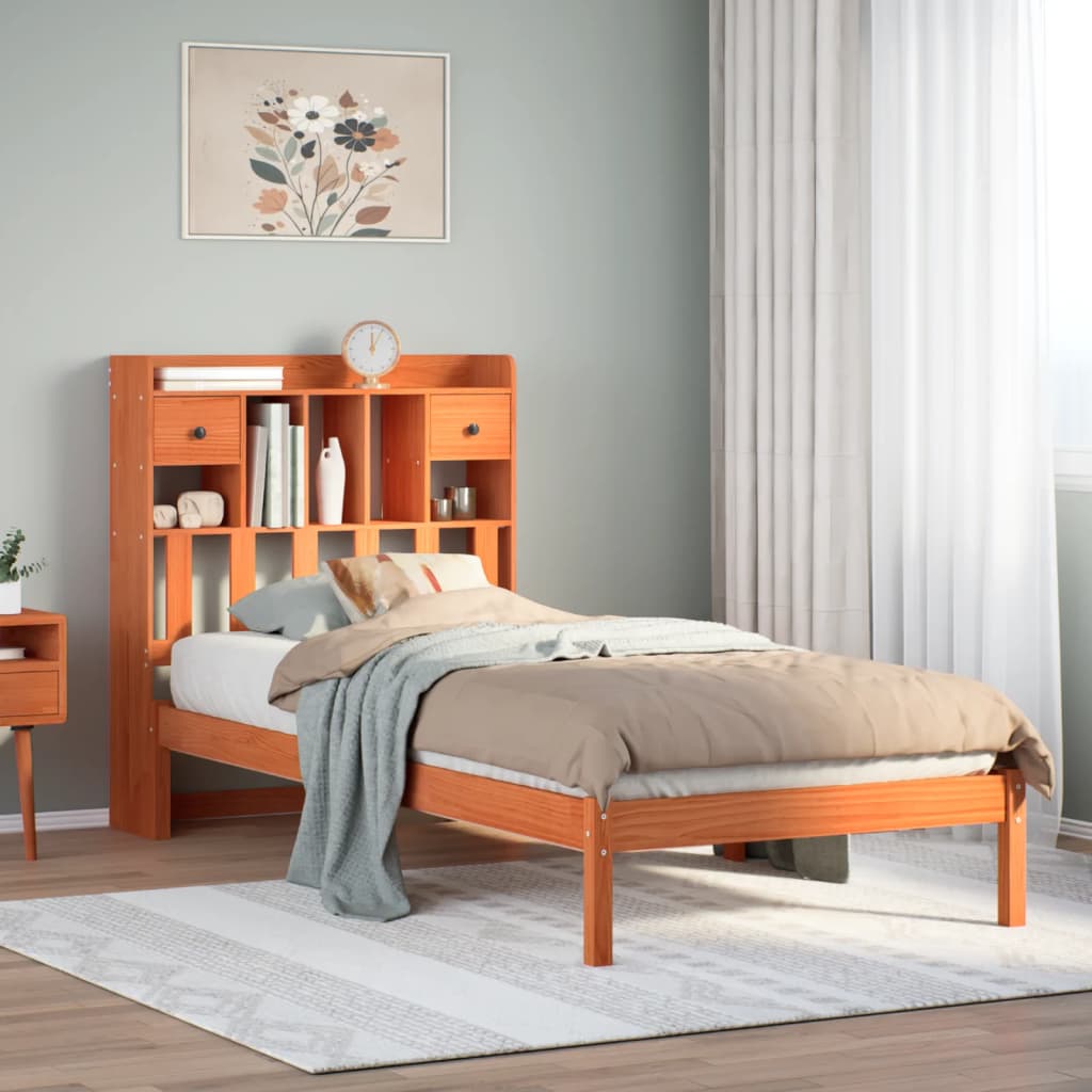 Bed met boekenkast zonder matras grenenhout wasbruin 100x200 cm is nu te koop bij PeponiXL, paradijselijk wonen!