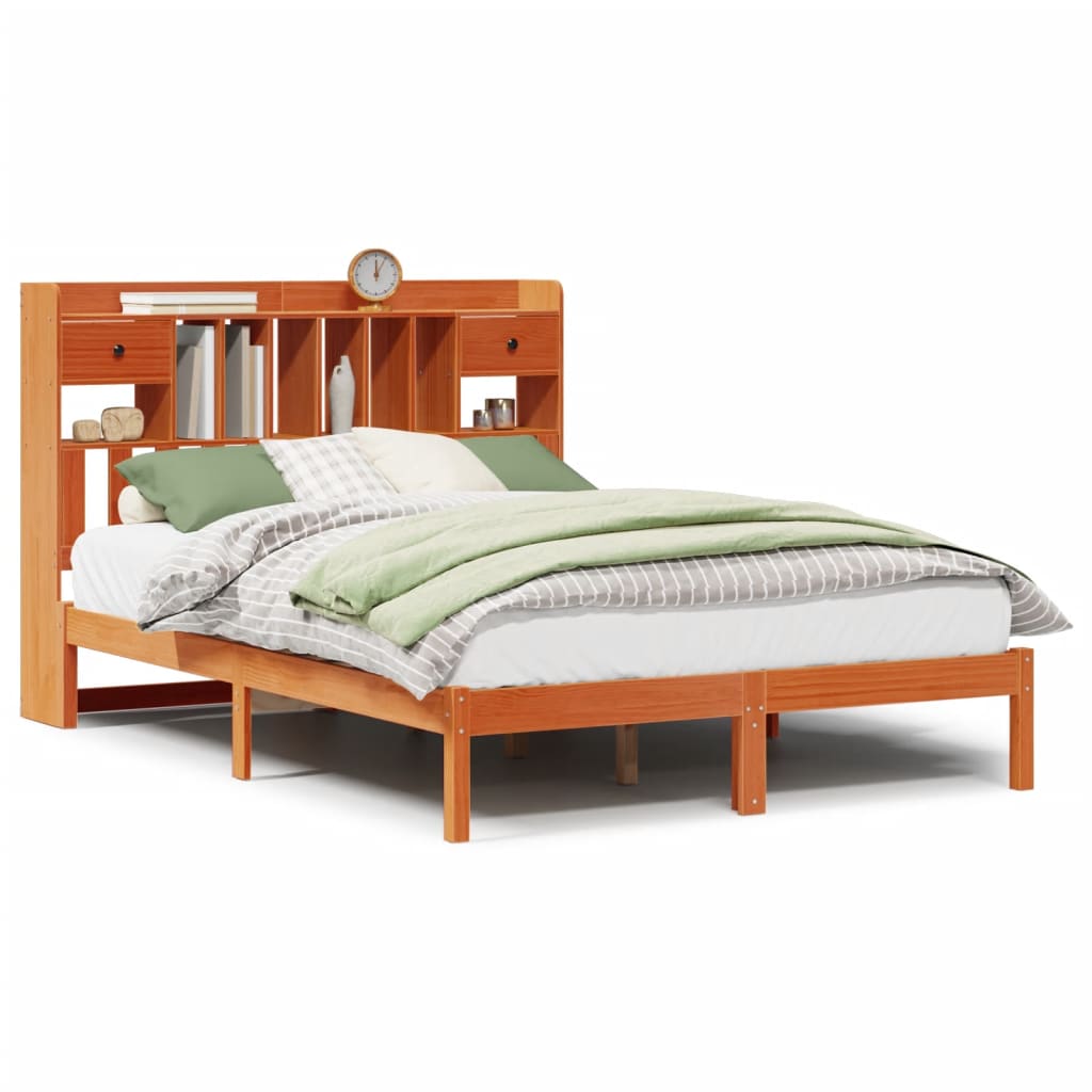 Bed met boekenkast zonder matras grenenhout wasbruin 140x200 cm is nu te koop bij PeponiXL, paradijselijk wonen!