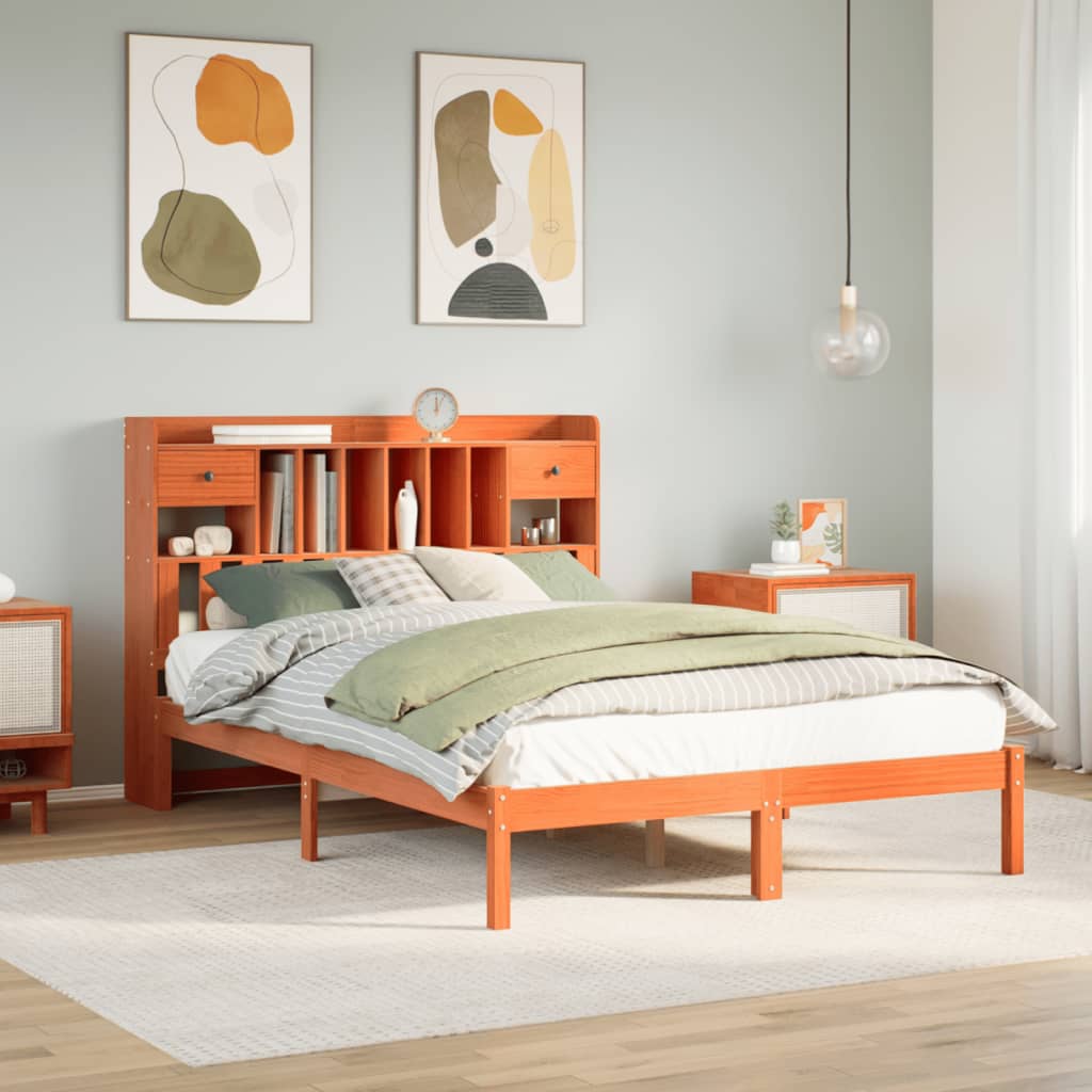 Bed met boekenkast zonder matras grenenhout wasbruin 140x200 cm is nu te koop bij PeponiXL, paradijselijk wonen!