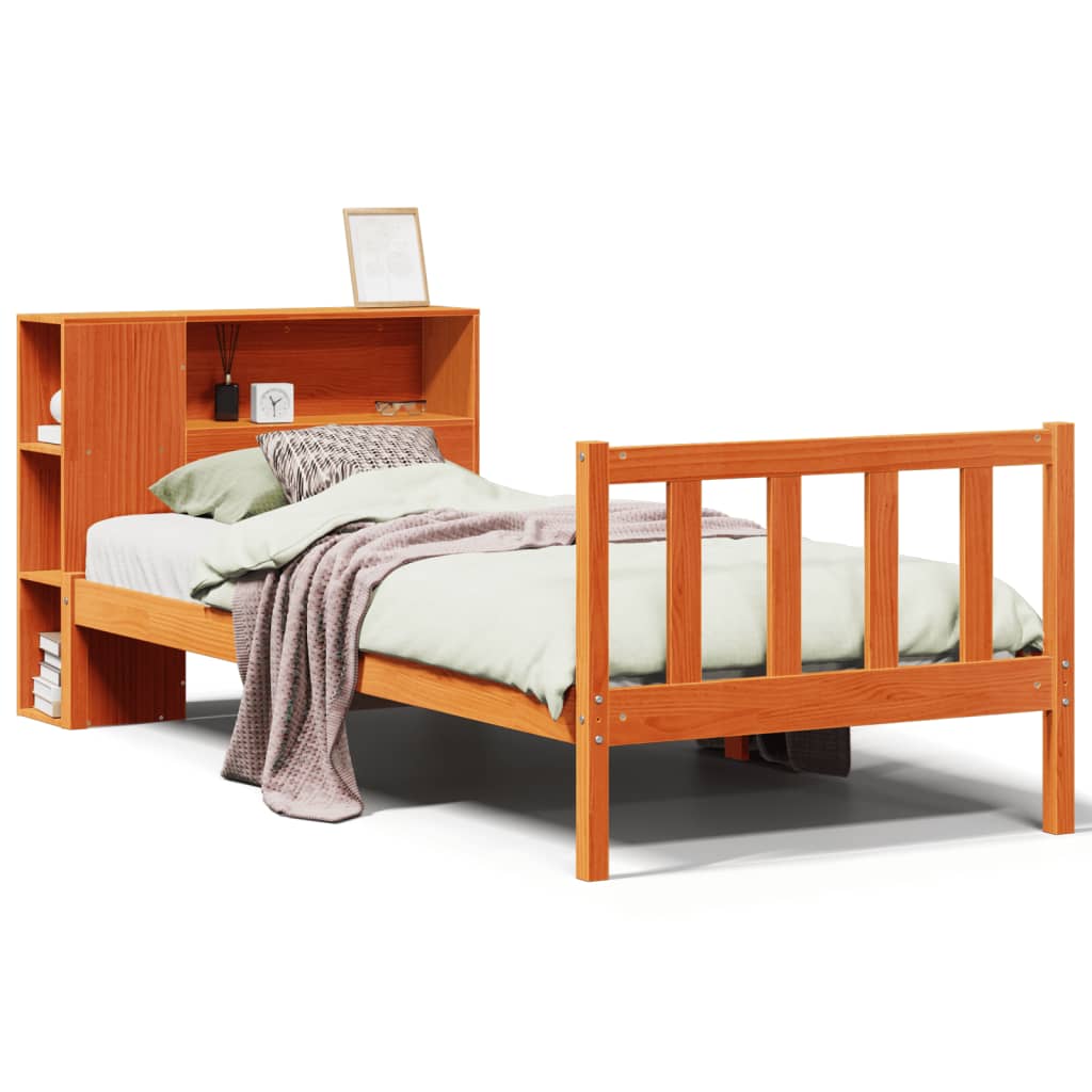 Bed met boekenkast zonder matras grenenhout wasbruin 100x200 cm is nu te koop bij PeponiXL, paradijselijk wonen!