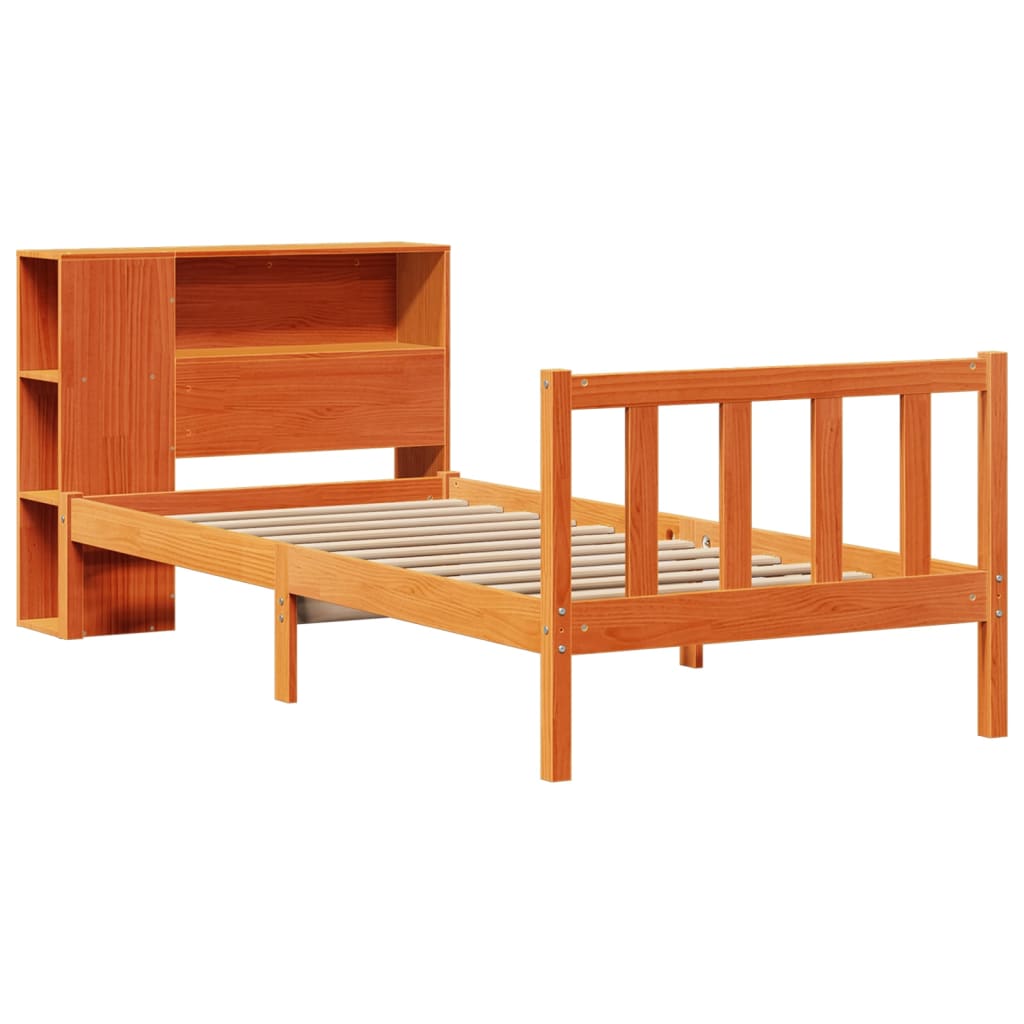 Bed met boekenkast zonder matras grenenhout wasbruin 100x200 cm is nu te koop bij PeponiXL, paradijselijk wonen!