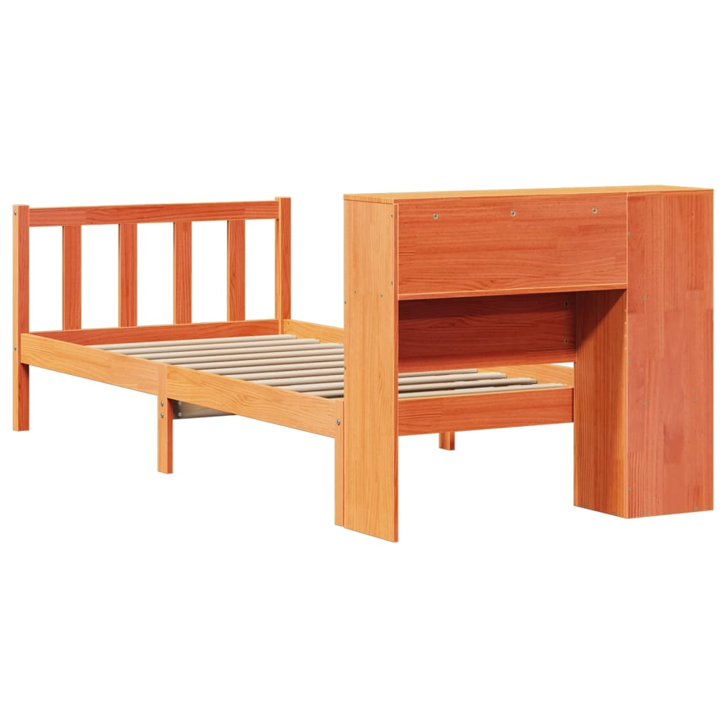 Bed met boekenkast zonder matras grenenhout wasbruin 100x200 cm is nu te koop bij PeponiXL, paradijselijk wonen!