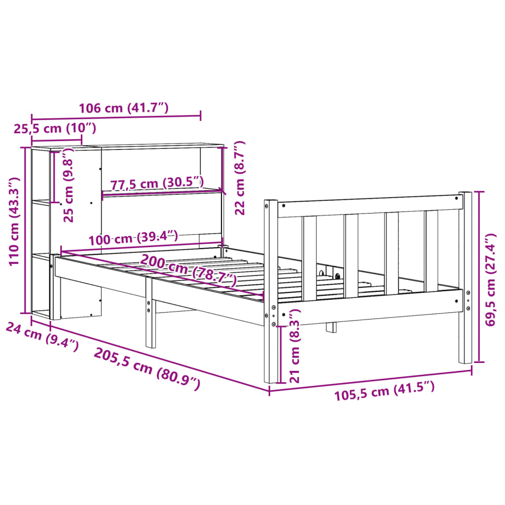 Bed met boekenkast zonder matras grenenhout wasbruin 100x200 cm is nu te koop bij PeponiXL, paradijselijk wonen!