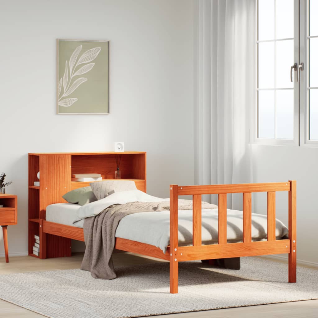 Bed met boekenkast zonder matras grenenhout wasbruin 100x200 cm is nu te koop bij PeponiXL, paradijselijk wonen!