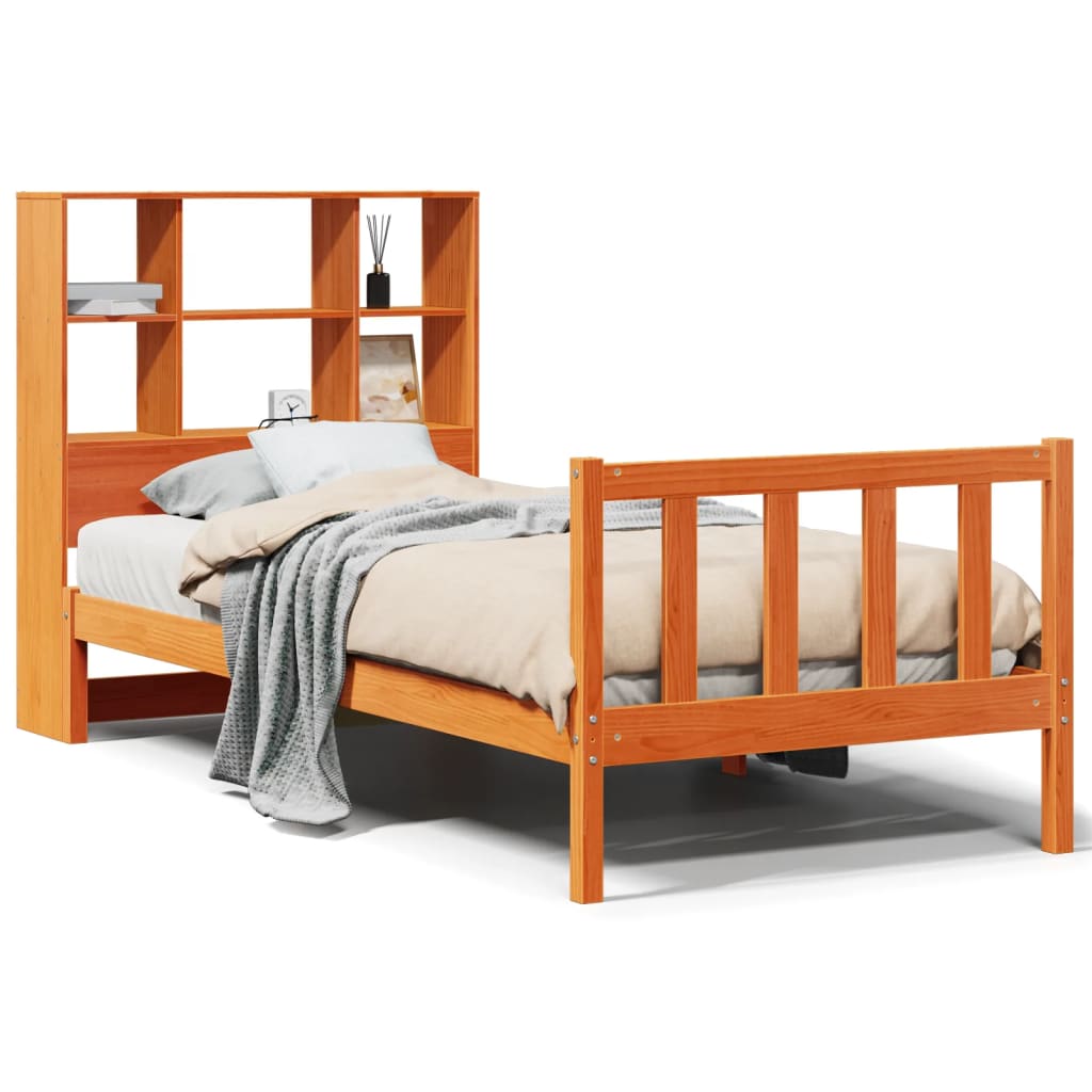 Bed met boekenkast zonder matras grenenhout wasbruin 100x200 cm is nu te koop bij PeponiXL, paradijselijk wonen!