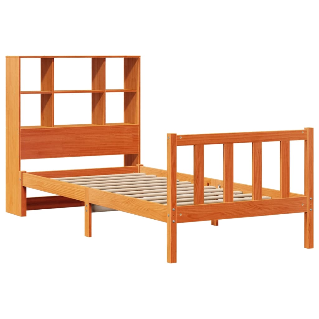 Bed met boekenkast zonder matras grenenhout wasbruin 100x200 cm is nu te koop bij PeponiXL, paradijselijk wonen!