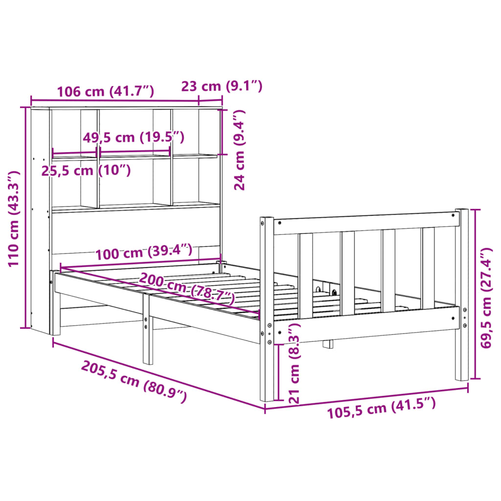 Bed met boekenkast zonder matras grenenhout wasbruin 100x200 cm is nu te koop bij PeponiXL, paradijselijk wonen!