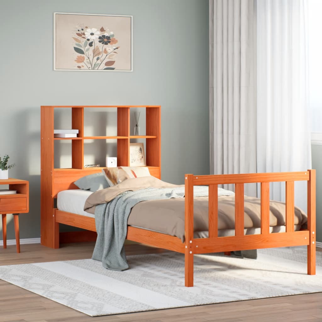 Bed met boekenkast zonder matras grenenhout wasbruin 100x200 cm is nu te koop bij PeponiXL, paradijselijk wonen!
