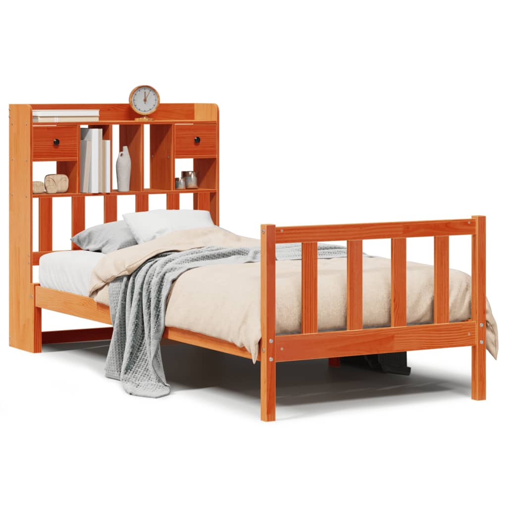 Bed met boekenkast zonder matras grenenhout wasbruin 100x200 cm is nu te koop bij PeponiXL, paradijselijk wonen!