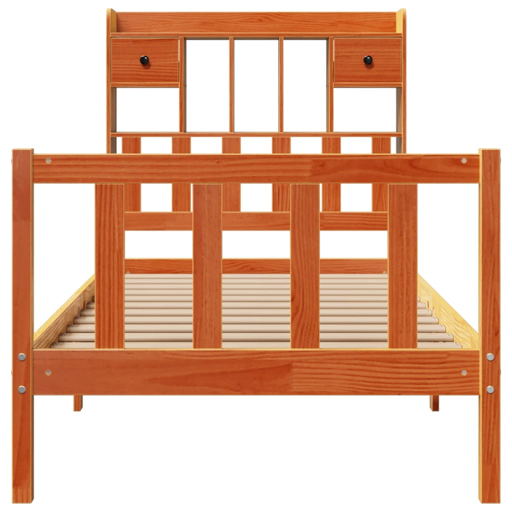 Bed met boekenkast zonder matras grenenhout wasbruin 100x200 cm is nu te koop bij PeponiXL, paradijselijk wonen!