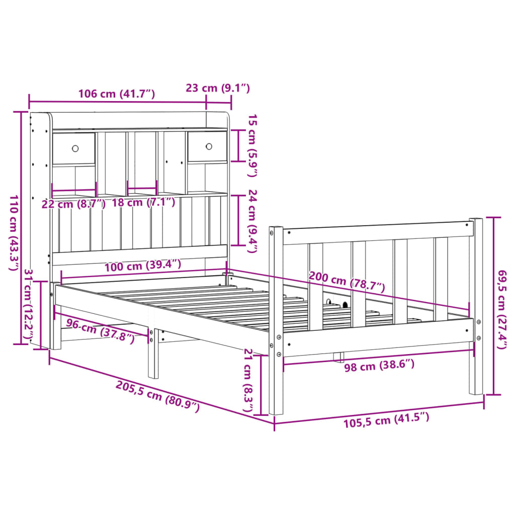 Bed met boekenkast zonder matras grenenhout wasbruin 100x200 cm is nu te koop bij PeponiXL, paradijselijk wonen!