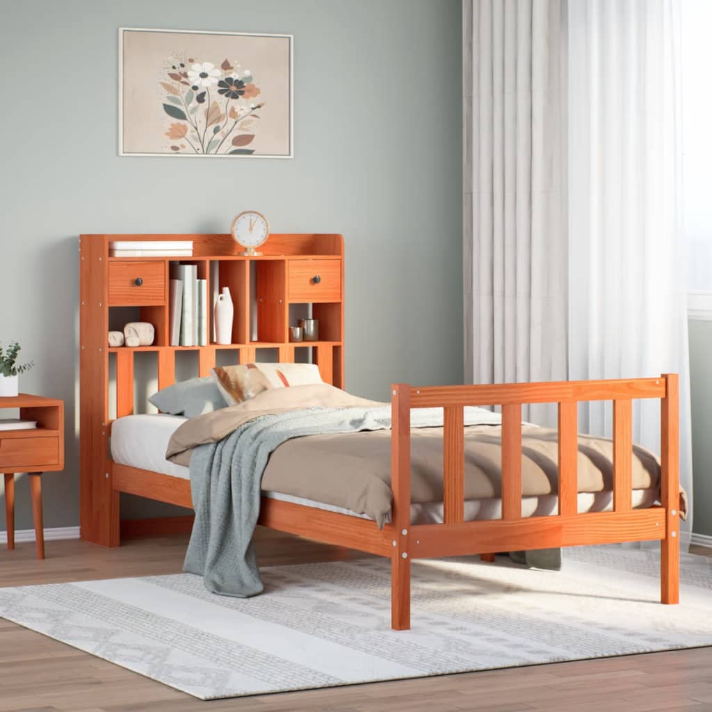 Bed met boekenkast zonder matras grenenhout wasbruin 100x200 cm is nu te koop bij PeponiXL, paradijselijk wonen!