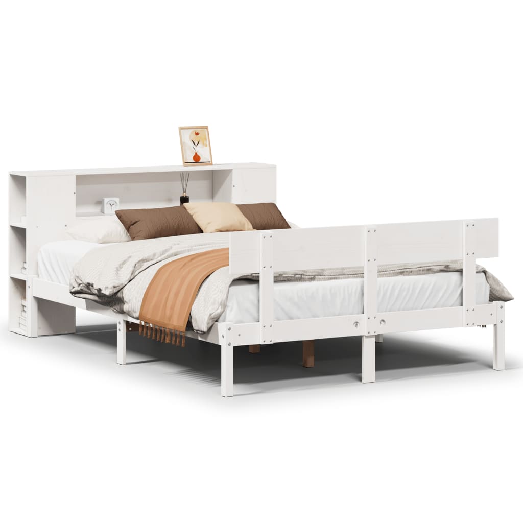 Bed met boekenkast zonder matras grenenhout wit 135x190 cm is nu te koop bij PeponiXL, paradijselijk wonen!