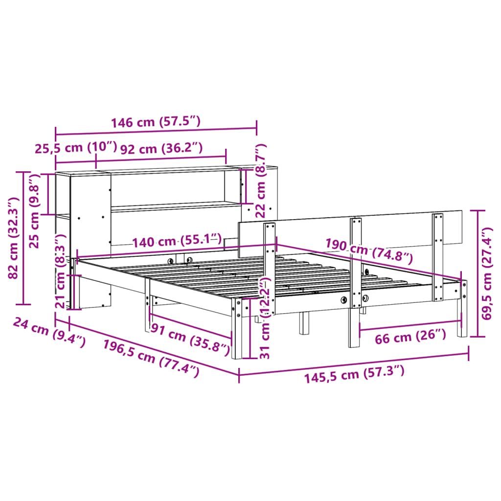 Bed met boekenkast zonder matras grenenhout wit 140x190 cm is nu te koop bij PeponiXL, paradijselijk wonen!