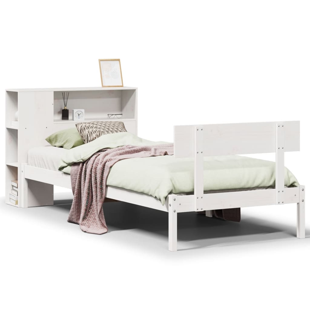 Bed met boekenkast zonder matras grenenhout wit 75x190 cm is nu te koop bij PeponiXL, paradijselijk wonen!