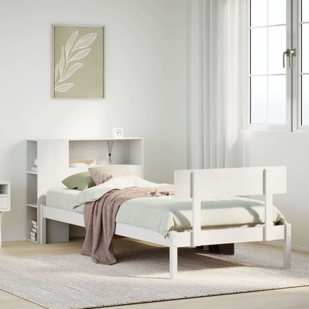 Bed met boekenkast zonder matras grenenhout wit 75x190 cm is nu te koop bij PeponiXL, paradijselijk wonen!