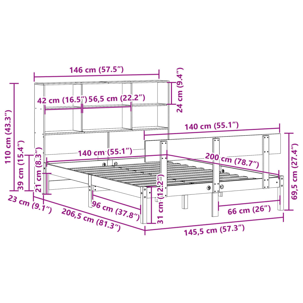 Bed met boekenkast zonder matras grenenhout wit 140x200 cm is nu te koop bij PeponiXL, paradijselijk wonen!