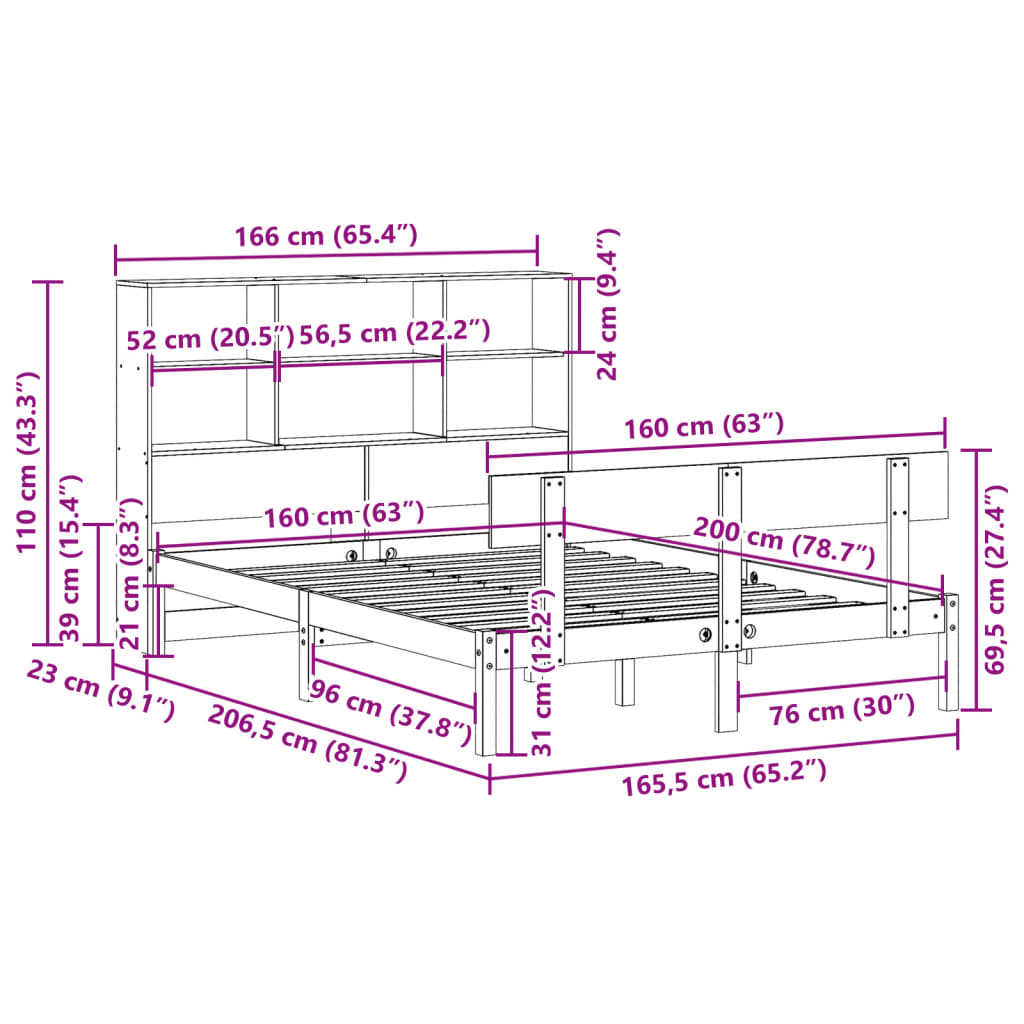 Bed met boekenkast zonder matras grenenhout wit 160x200 cm is nu te koop bij PeponiXL, paradijselijk wonen!