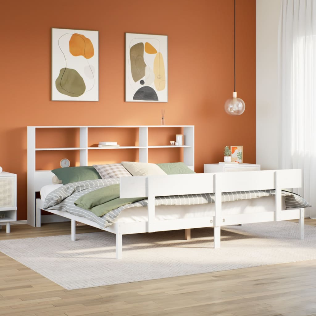 Bed met boekenkast zonder matras grenenhout wit 180x200 cm is nu te koop bij PeponiXL, paradijselijk wonen!