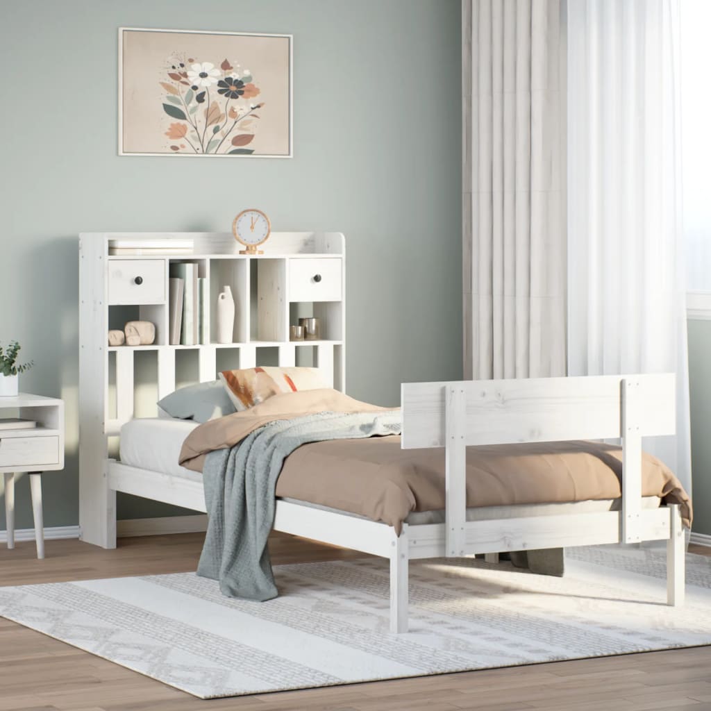 Bed met boekenkast zonder matras grenenhout wit 75x190 cm is nu te koop bij PeponiXL, paradijselijk wonen!