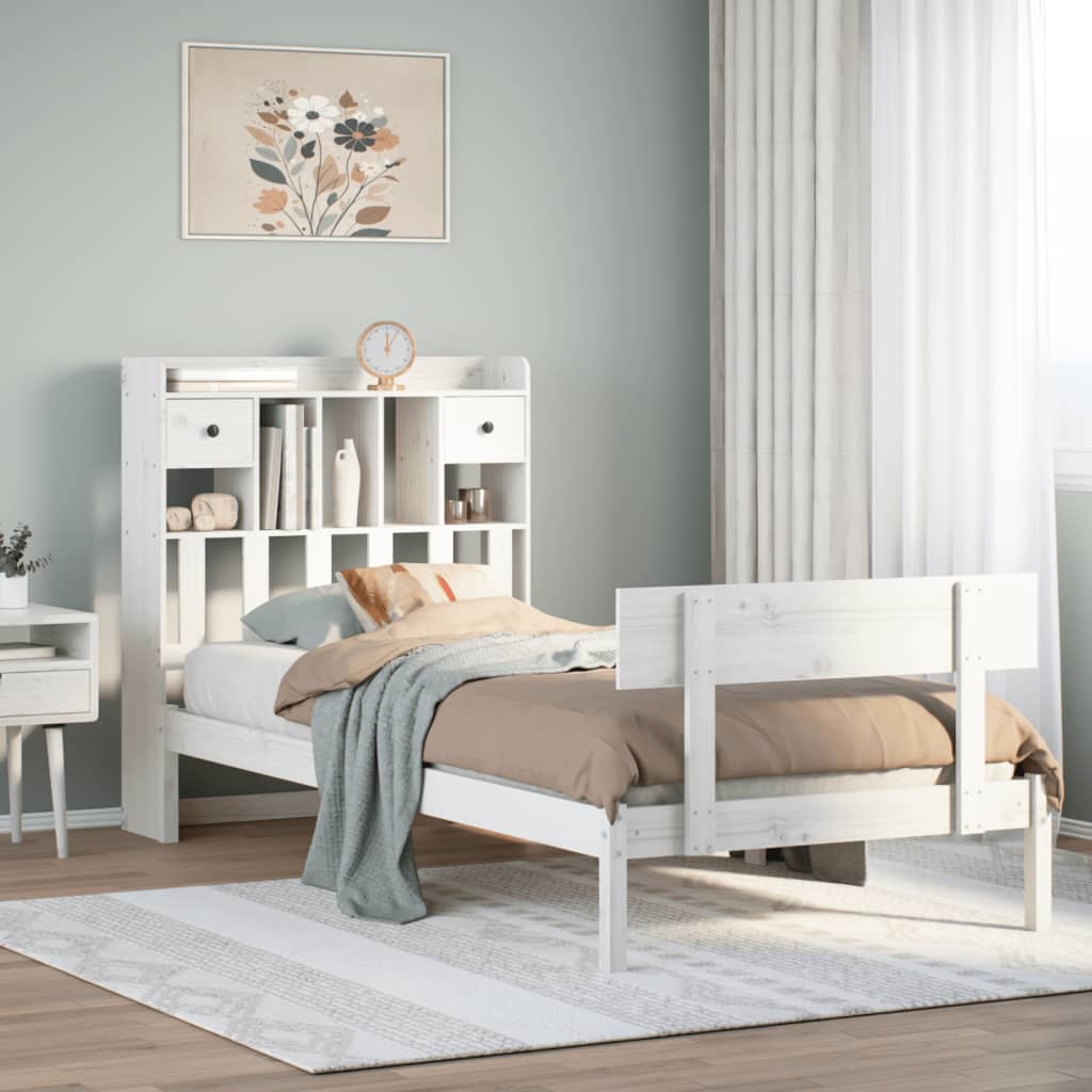 Bed met boekenkast zonder matras grenenhout wit 90x200 cm is nu te koop bij PeponiXL, paradijselijk wonen!