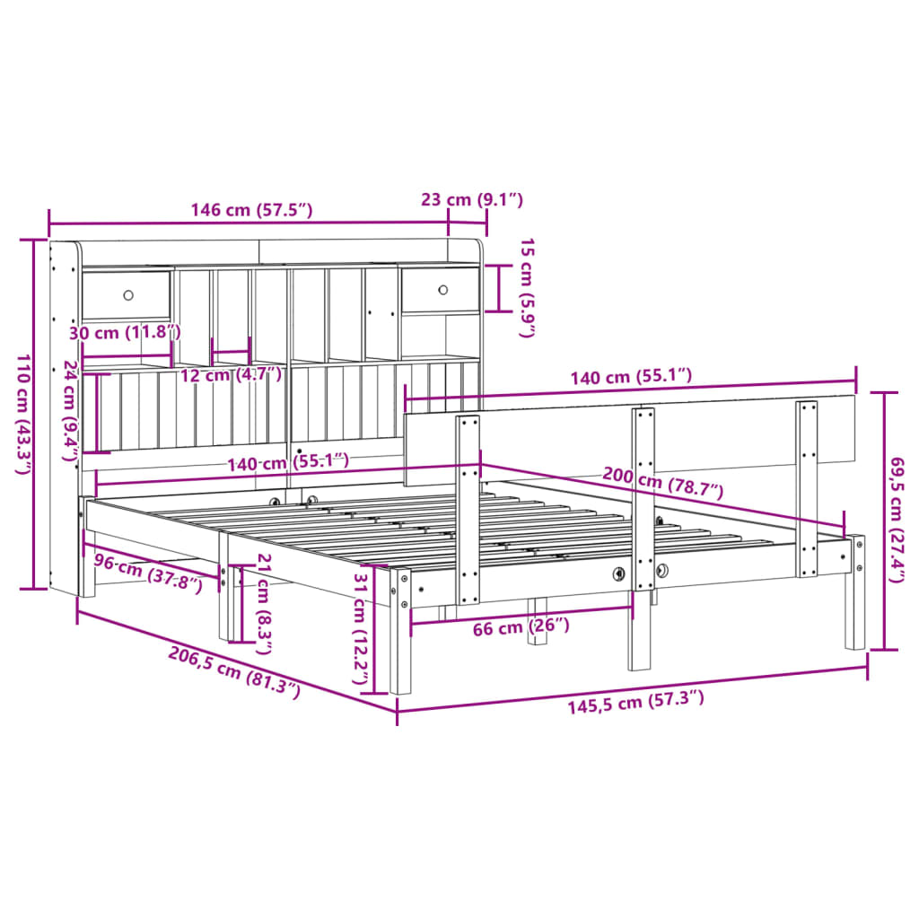 Bed met boekenkast zonder matras grenenhout wit 140x200 cm is nu te koop bij PeponiXL, paradijselijk wonen!