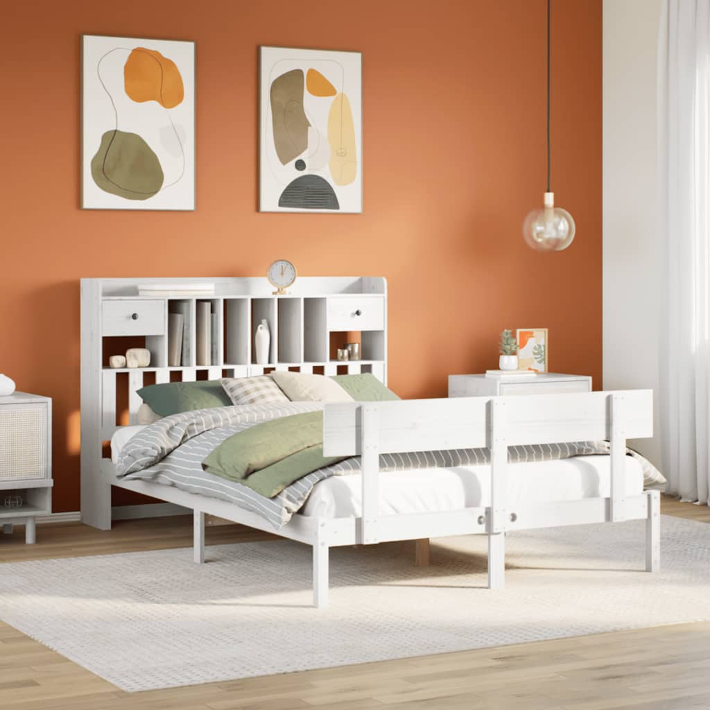 Bed met boekenkast zonder matras grenenhout wit 150x200 cm is nu te koop bij PeponiXL, paradijselijk wonen!