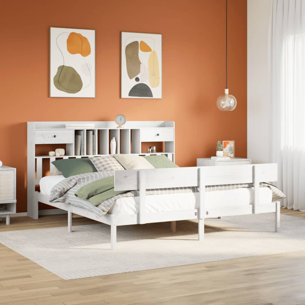 Bed met boekenkast zonder matras grenenhout wit 180x200 cm is nu te koop bij PeponiXL, paradijselijk wonen!