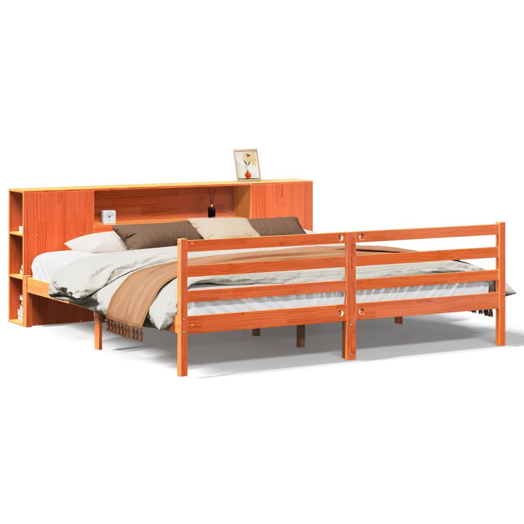 Bed met boekenkast zonder matras grenenhout wasbruin 200x200 cm is nu te koop bij PeponiXL, paradijselijk wonen!