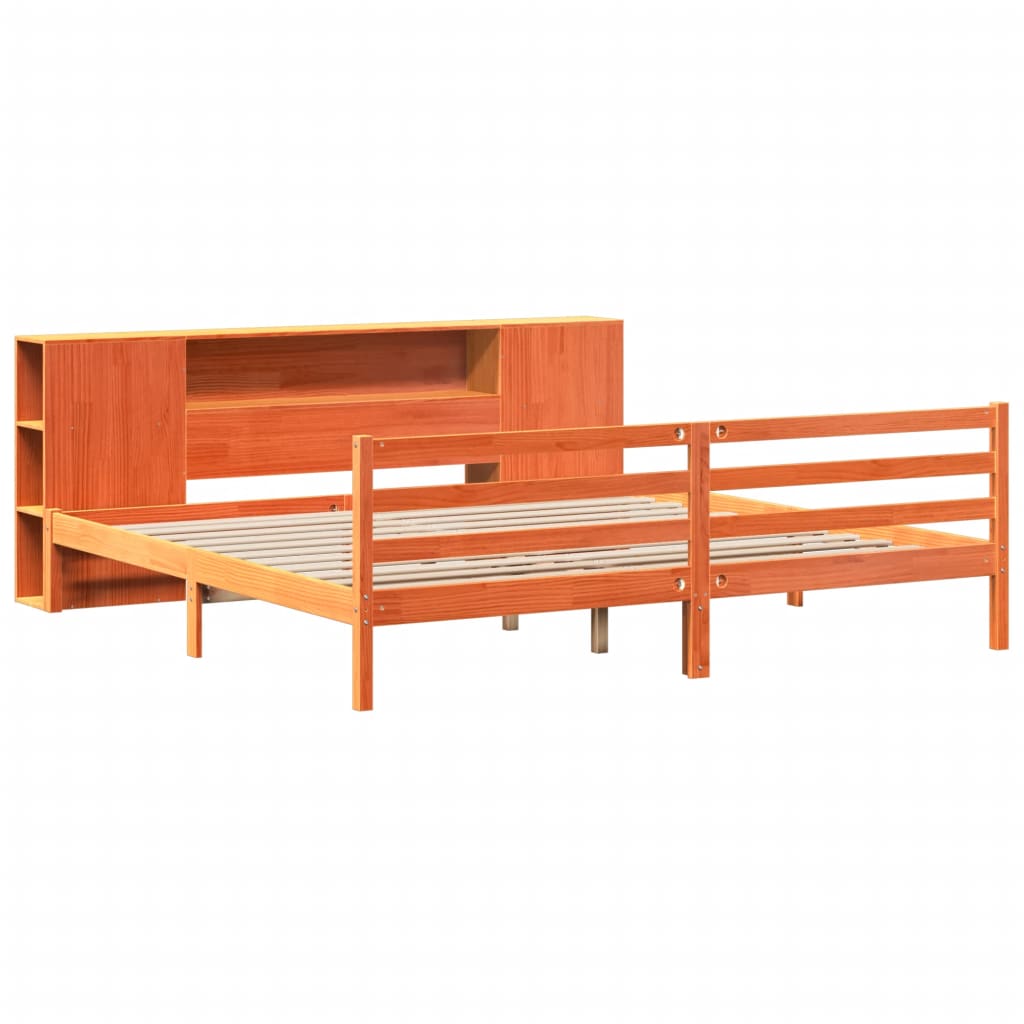 Bed met boekenkast zonder matras grenenhout wasbruin 200x200 cm is nu te koop bij PeponiXL, paradijselijk wonen!