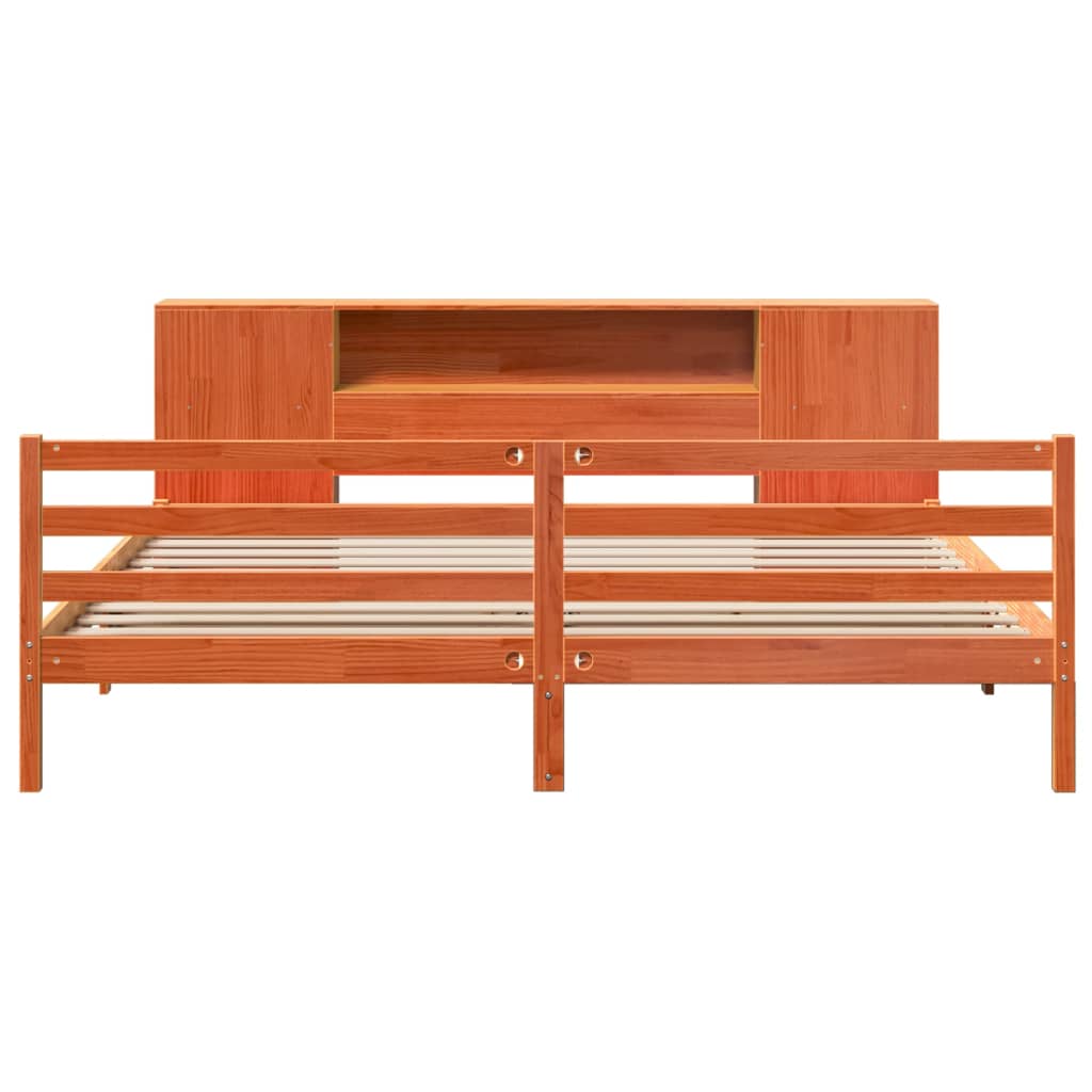 Bed met boekenkast zonder matras grenenhout wasbruin 200x200 cm is nu te koop bij PeponiXL, paradijselijk wonen!
