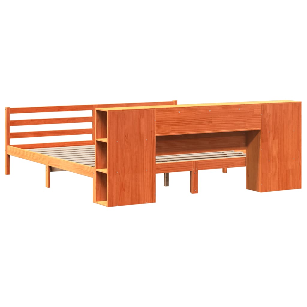 Bed met boekenkast zonder matras grenenhout wasbruin 200x200 cm is nu te koop bij PeponiXL, paradijselijk wonen!