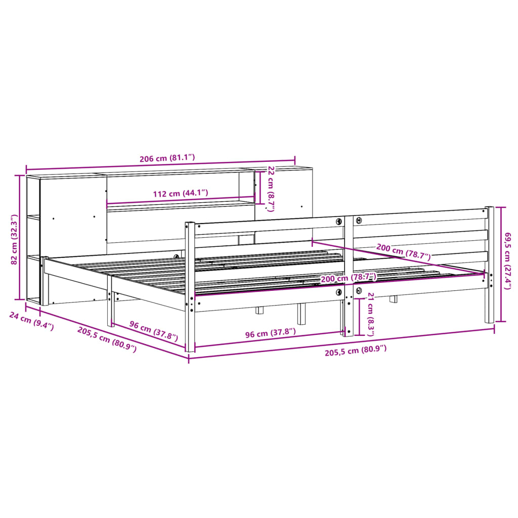 Bed met boekenkast zonder matras grenenhout wasbruin 200x200 cm is nu te koop bij PeponiXL, paradijselijk wonen!