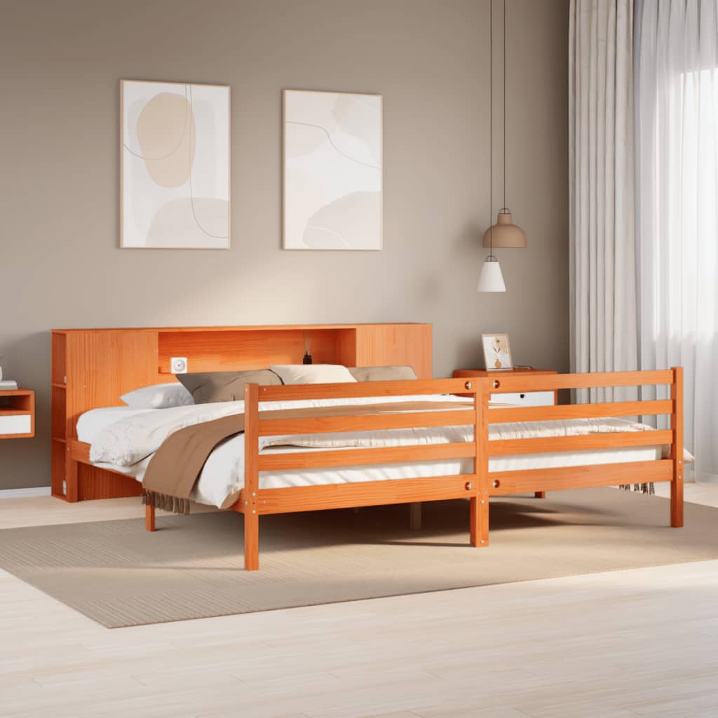 Bed met boekenkast zonder matras grenenhout wasbruin 200x200 cm is nu te koop bij PeponiXL, paradijselijk wonen!