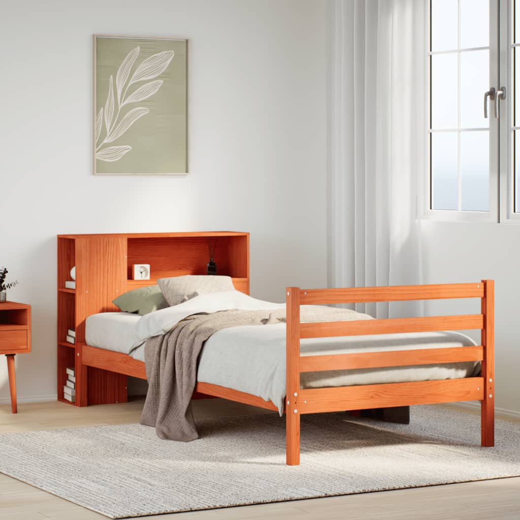 Bed met boekenkast zonder matras massief hout wasbruin 75x190cm is nu te koop bij PeponiXL, paradijselijk wonen!