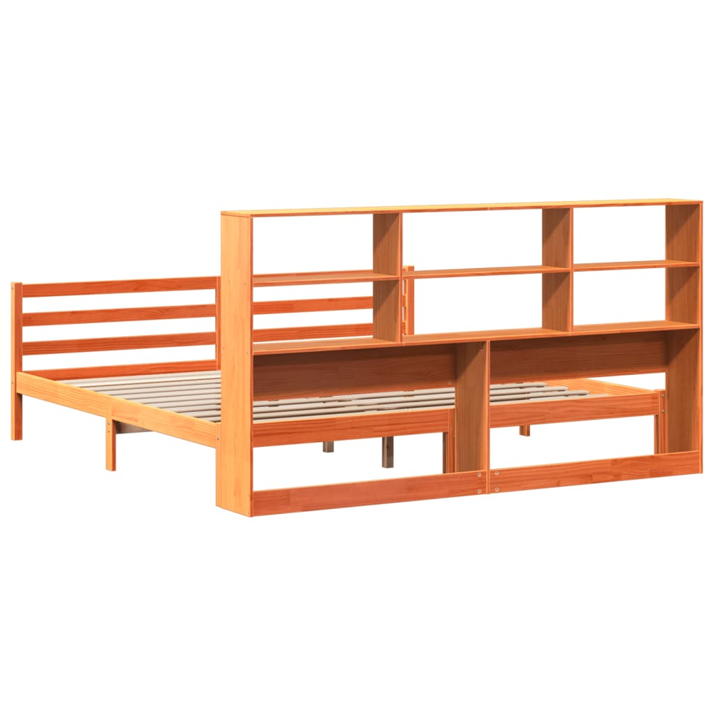 Bed met boekenkast zonder matras hout wasbruin 200x200 cm is nu te koop bij PeponiXL, paradijselijk wonen!