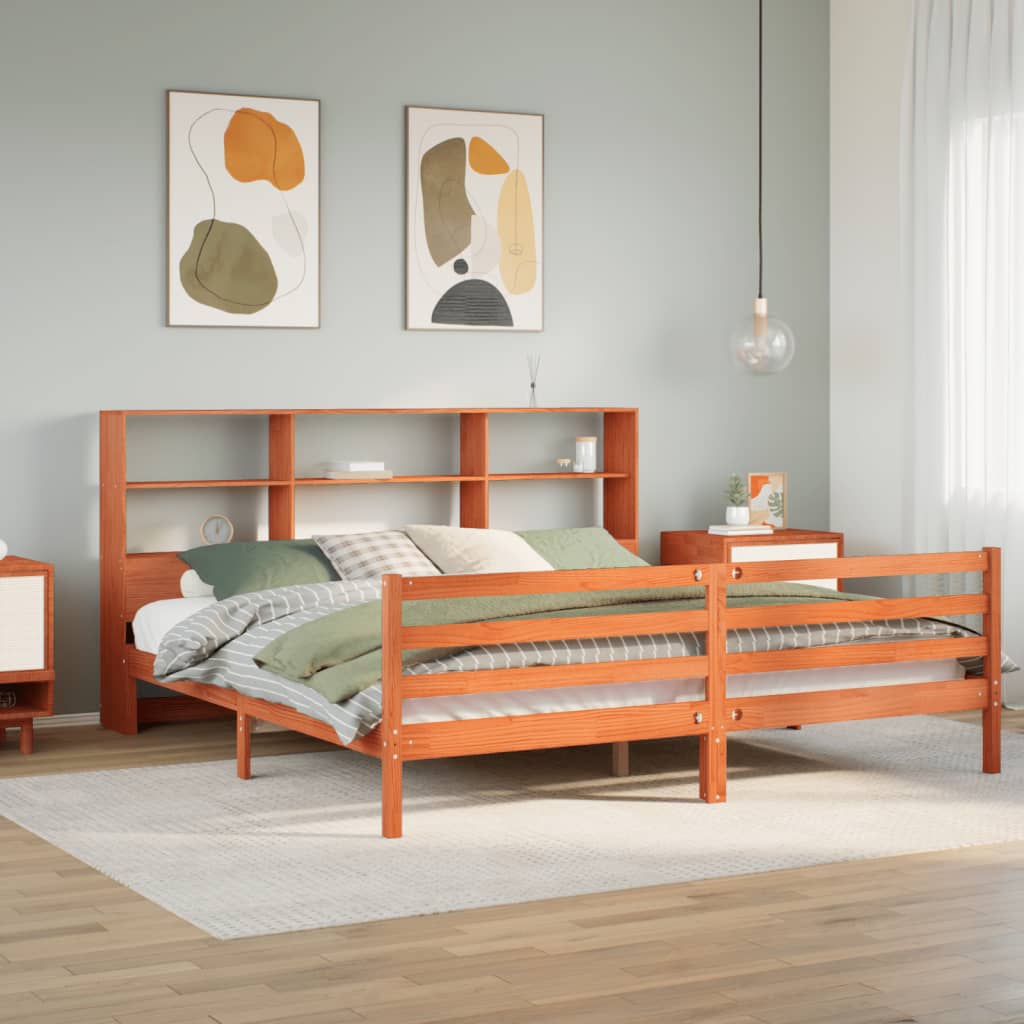 Bed met boekenkast zonder matras hout wasbruin 200x200 cm is nu te koop bij PeponiXL, paradijselijk wonen!