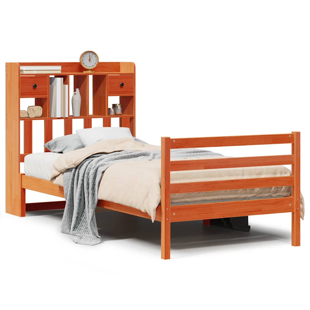 Bed met boekenkast zonder matras grenenhout wasbruin 75x190 cm is nu te koop bij PeponiXL, paradijselijk wonen!