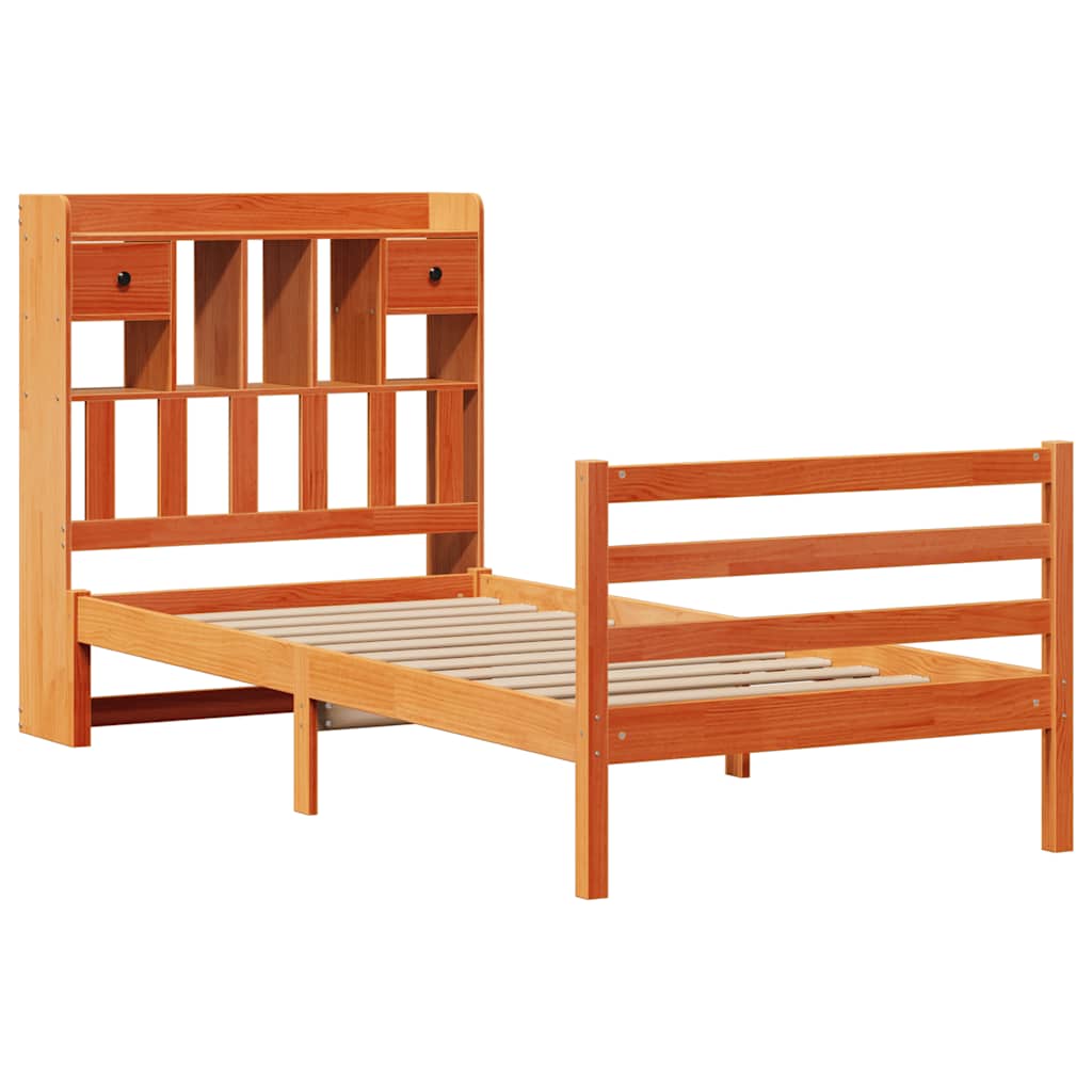 Bed met boekenkast zonder matras grenenhout wasbruin 75x190 cm is nu te koop bij PeponiXL, paradijselijk wonen!