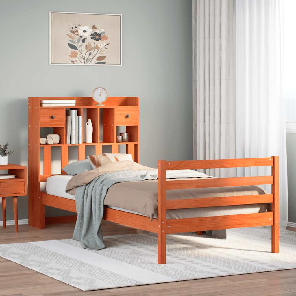Bed met boekenkast zonder matras grenenhout wasbruin 75x190 cm is nu te koop bij PeponiXL, paradijselijk wonen!