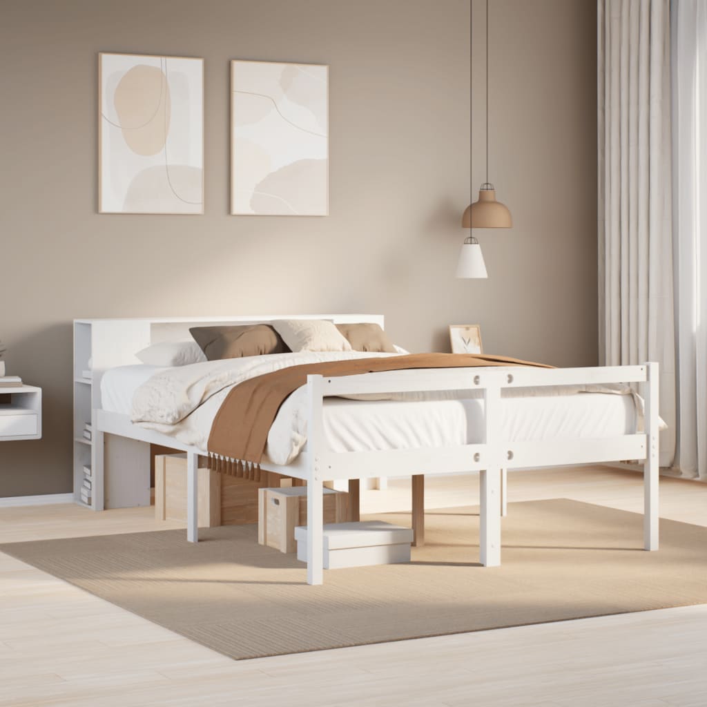 Bed met boekenkast zonder matras grenenhout wit 150x200 cm is nu te koop bij PeponiXL, paradijselijk wonen!