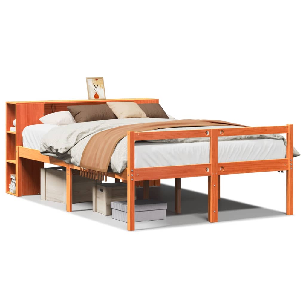 Bed met boekenkast zonder matras hout wasbruin 140x190 cm is nu te koop bij PeponiXL, paradijselijk wonen!