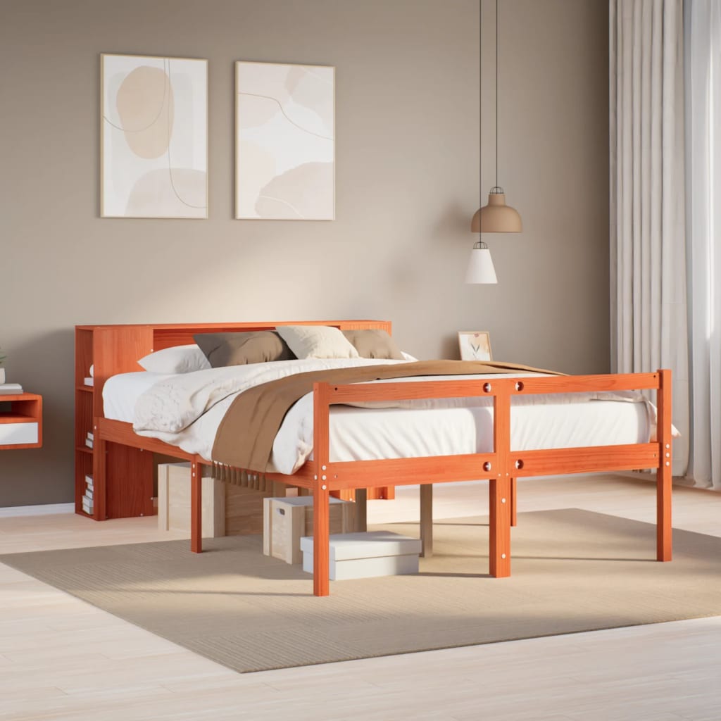 Bed met boekenkast zonder matras hout wasbruin 140x190 cm is nu te koop bij PeponiXL, paradijselijk wonen!