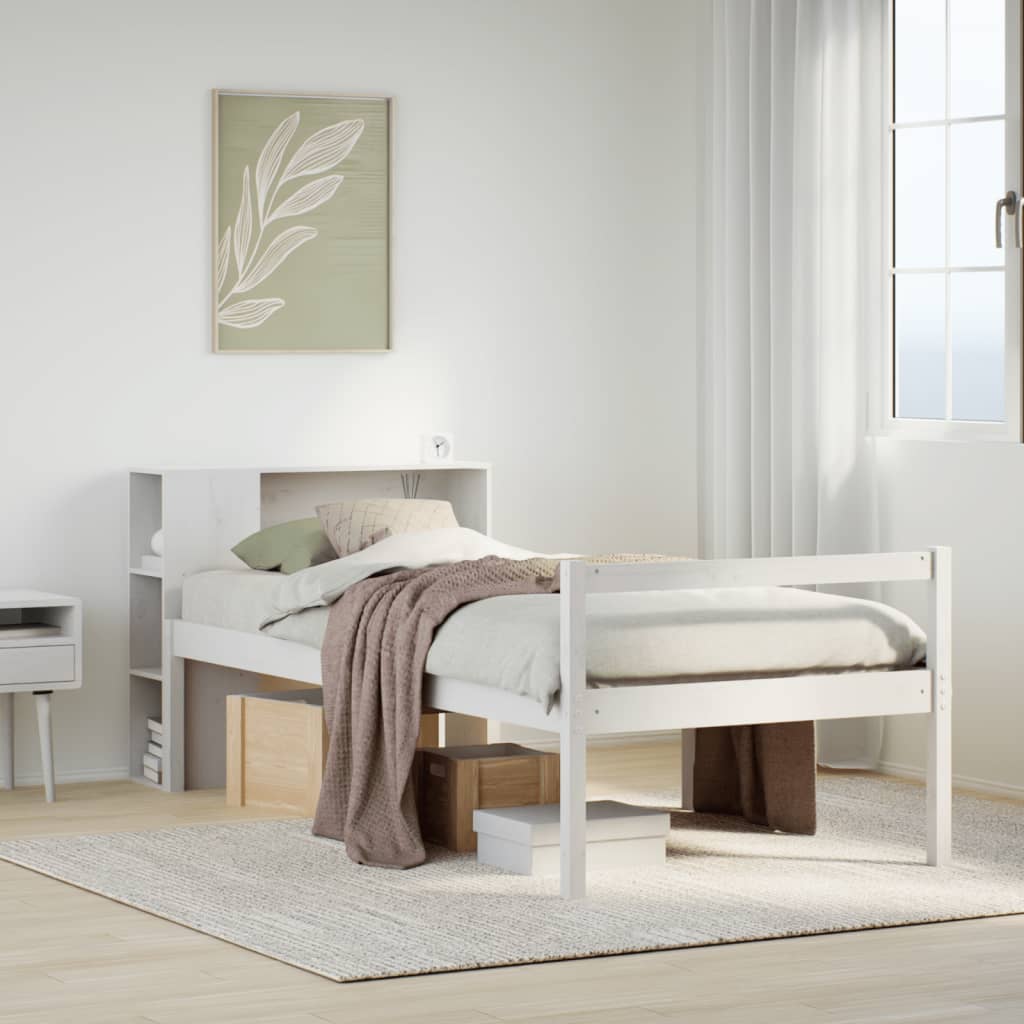 Bed met boekenkast zonder matras grenenhout wit 75x190 cm is nu te koop bij PeponiXL, paradijselijk wonen!