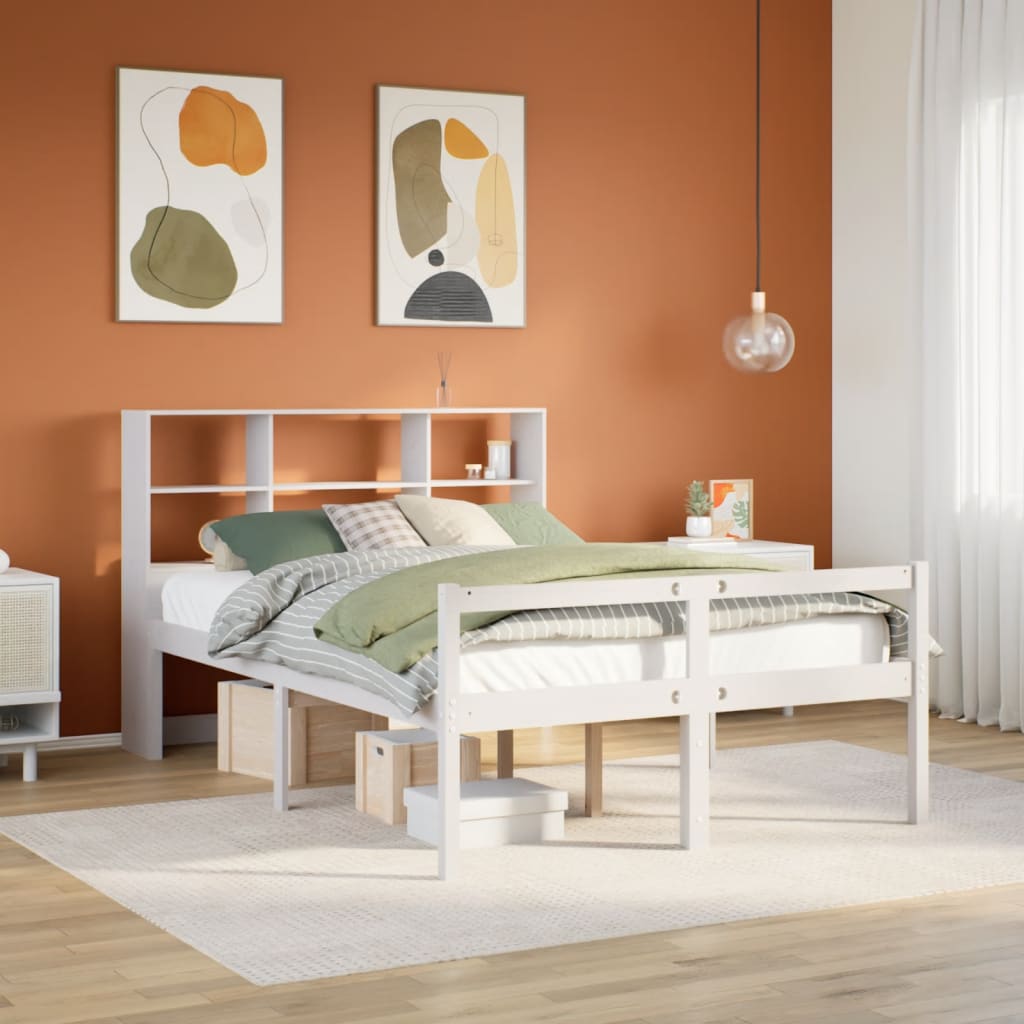 Bed met boekenkast zonder matras grenenhout wit 160x200 cm is nu te koop bij PeponiXL, paradijselijk wonen!