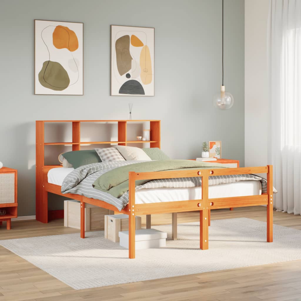 Bed met boekenkast zonder matras hout wasbruin 135x190 cm is nu te koop bij PeponiXL, paradijselijk wonen!