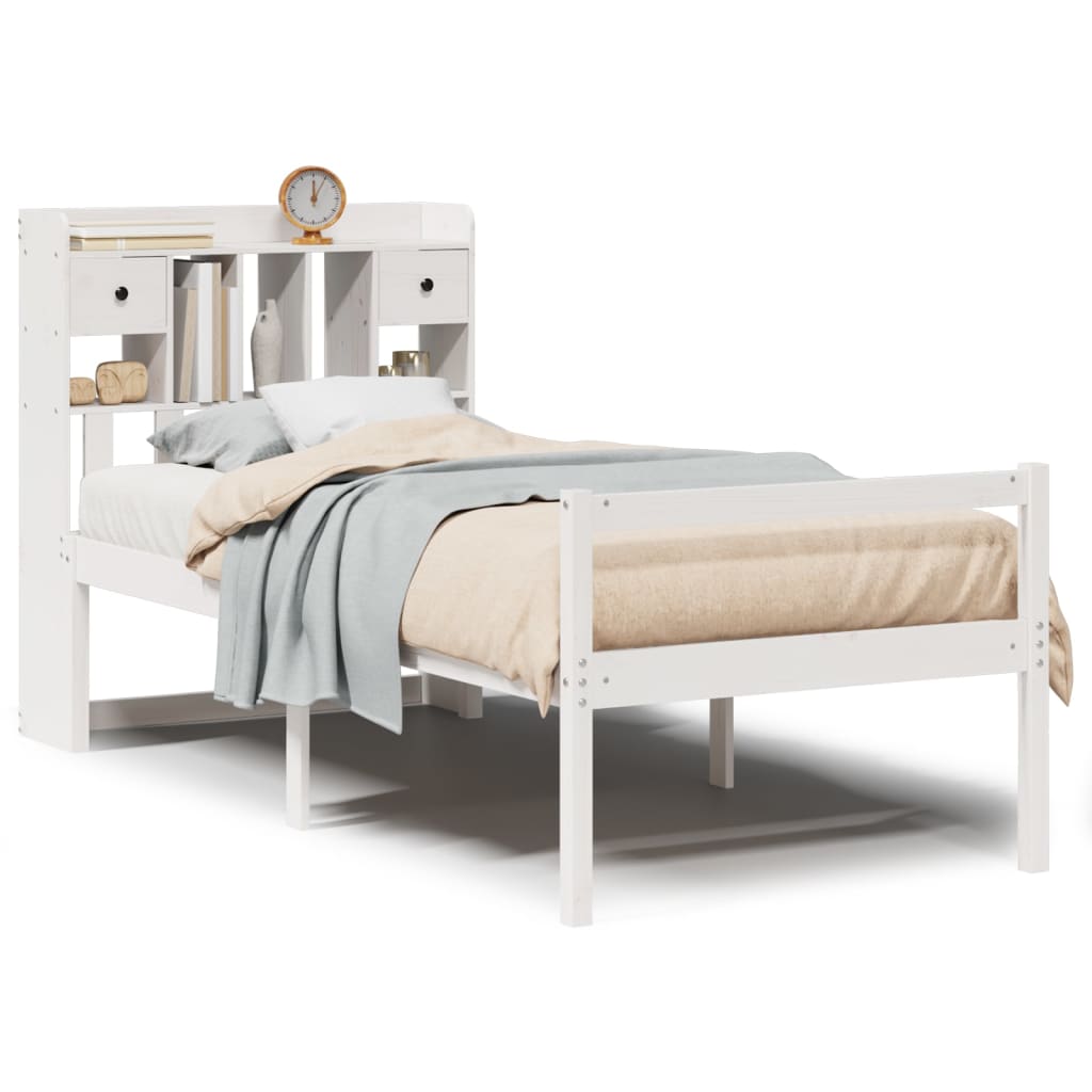 Bed met boekenkast zonder matras grenenhout wit 90x190 cm is nu te koop bij PeponiXL, paradijselijk wonen!
