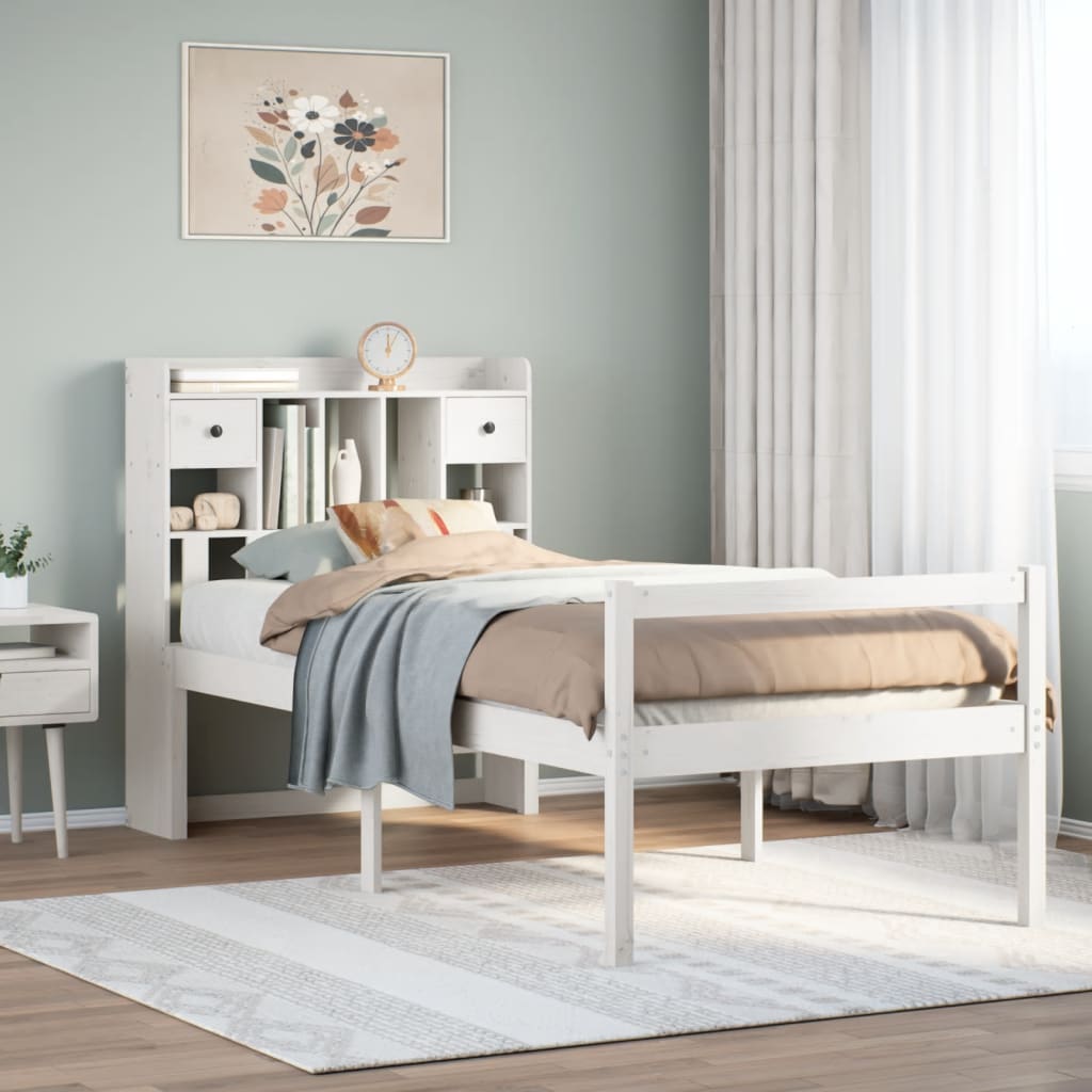 Bed met boekenkast zonder matras grenenhout wit 90x190 cm is nu te koop bij PeponiXL, paradijselijk wonen!