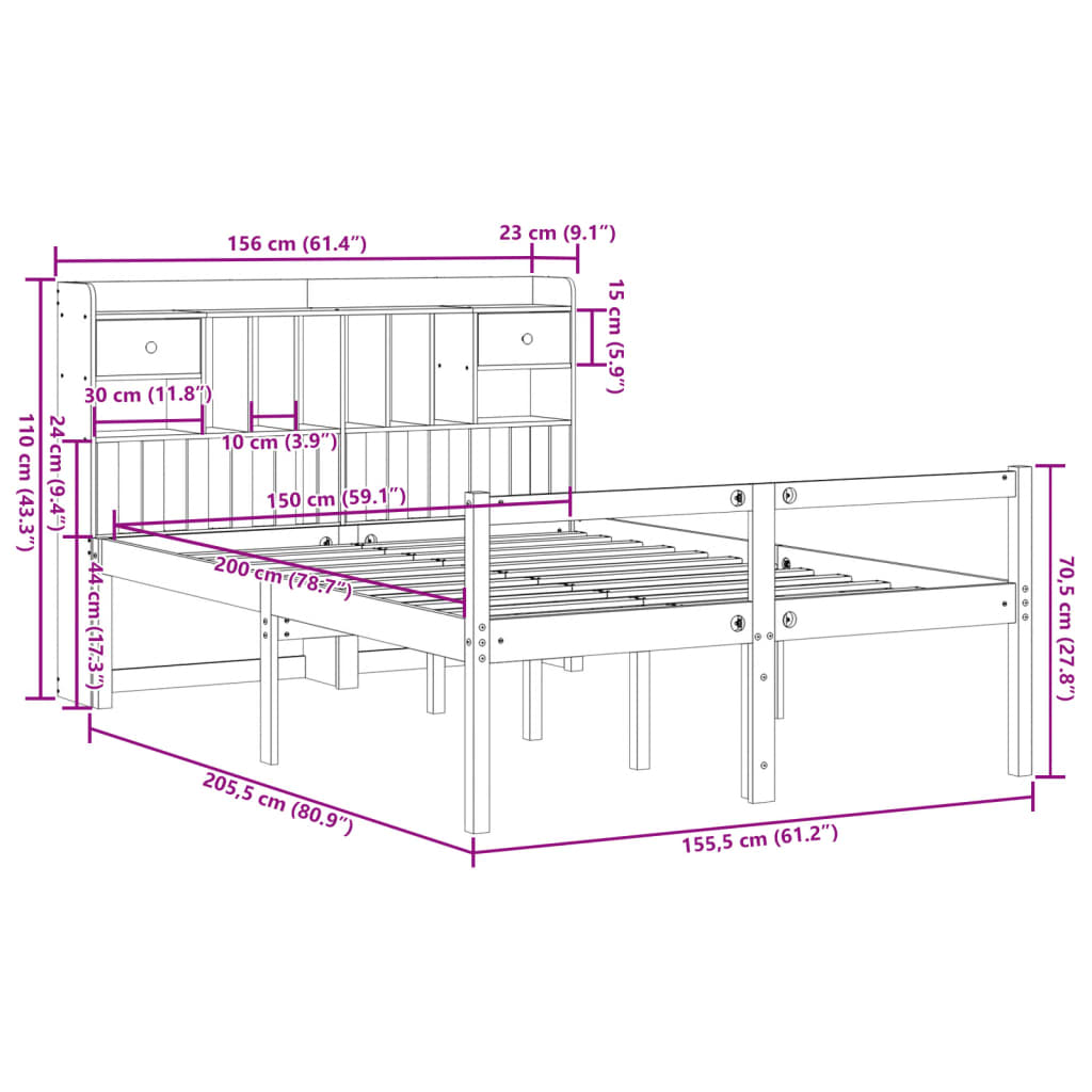 Bed met boekenkast zonder matras grenenhout wit 150x200 cm is nu te koop bij PeponiXL, paradijselijk wonen!