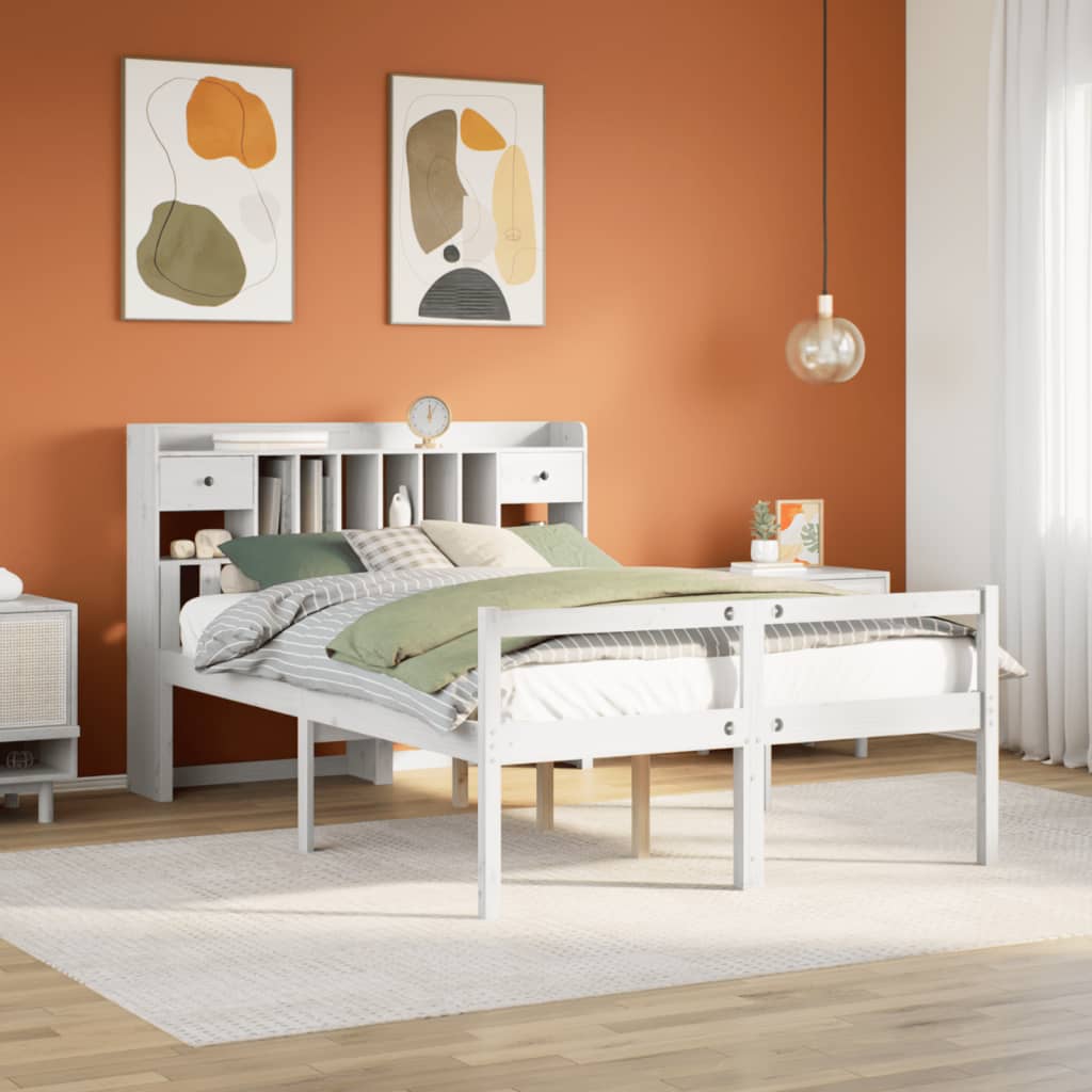 Bed met boekenkast zonder matras grenenhout wit 150x200 cm is nu te koop bij PeponiXL, paradijselijk wonen!
